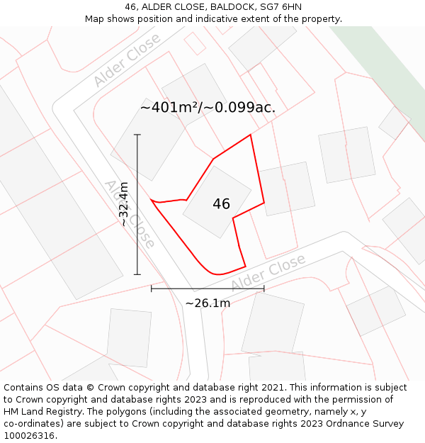 46, ALDER CLOSE, BALDOCK, SG7 6HN: Plot and title map