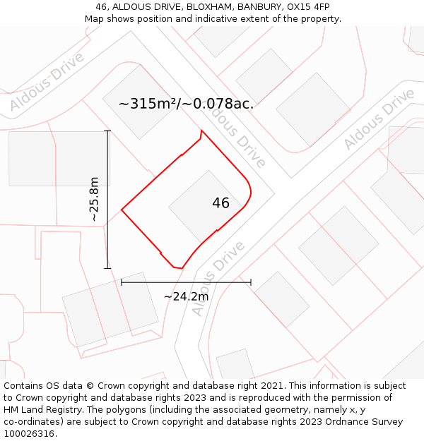 46, ALDOUS DRIVE, BLOXHAM, BANBURY, OX15 4FP: Plot and title map