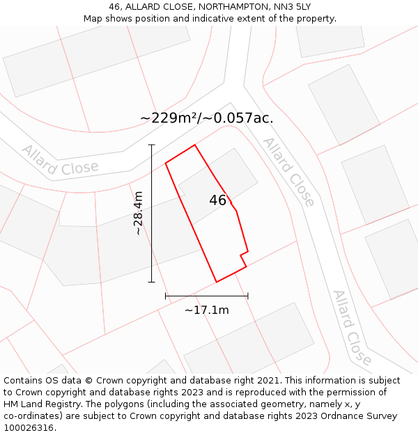 46, ALLARD CLOSE, NORTHAMPTON, NN3 5LY: Plot and title map
