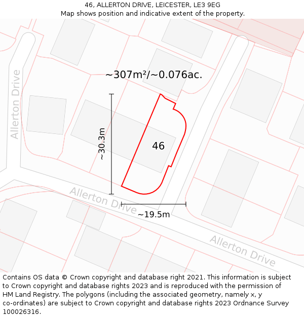 46, ALLERTON DRIVE, LEICESTER, LE3 9EG: Plot and title map