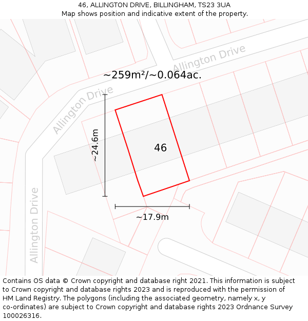 46, ALLINGTON DRIVE, BILLINGHAM, TS23 3UA: Plot and title map