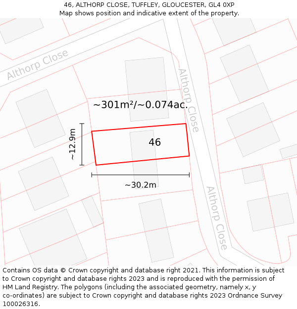 46, ALTHORP CLOSE, TUFFLEY, GLOUCESTER, GL4 0XP: Plot and title map