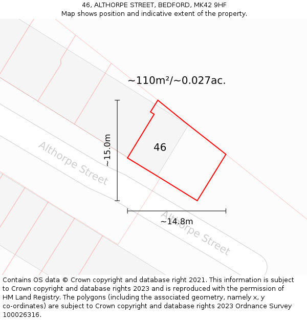 46, ALTHORPE STREET, BEDFORD, MK42 9HF: Plot and title map