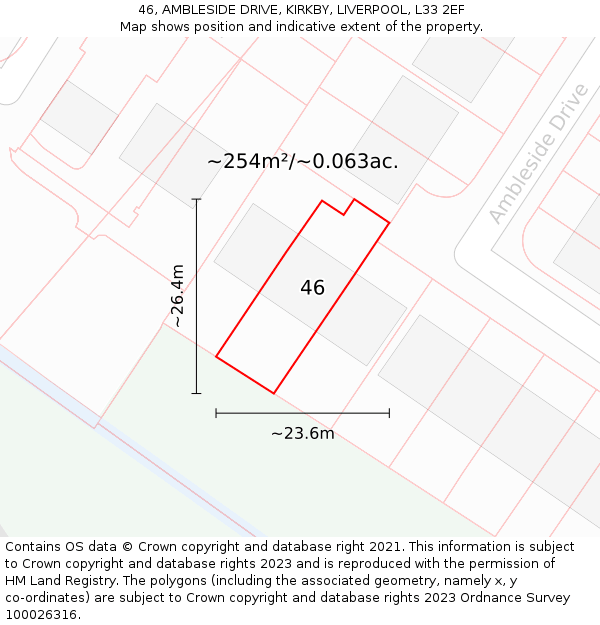 46, AMBLESIDE DRIVE, KIRKBY, LIVERPOOL, L33 2EF: Plot and title map