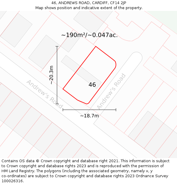 46, ANDREWS ROAD, CARDIFF, CF14 2JP: Plot and title map