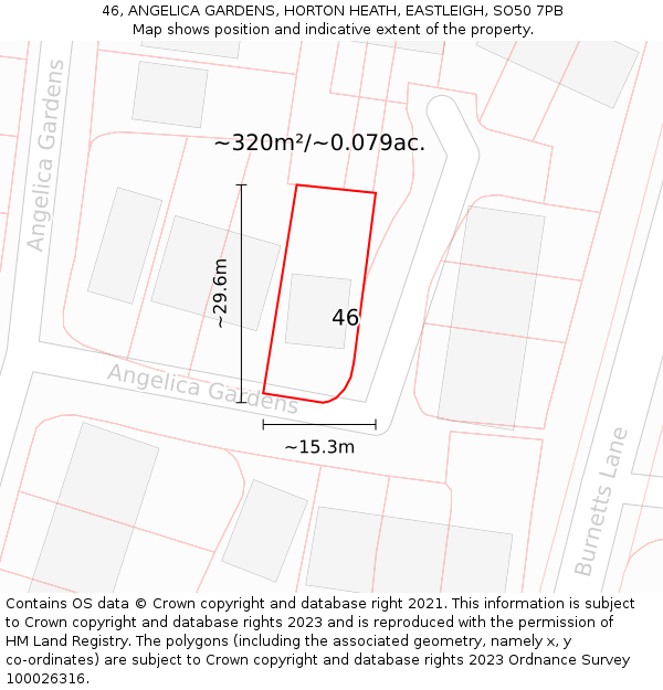 46, ANGELICA GARDENS, HORTON HEATH, EASTLEIGH, SO50 7PB: Plot and title map
