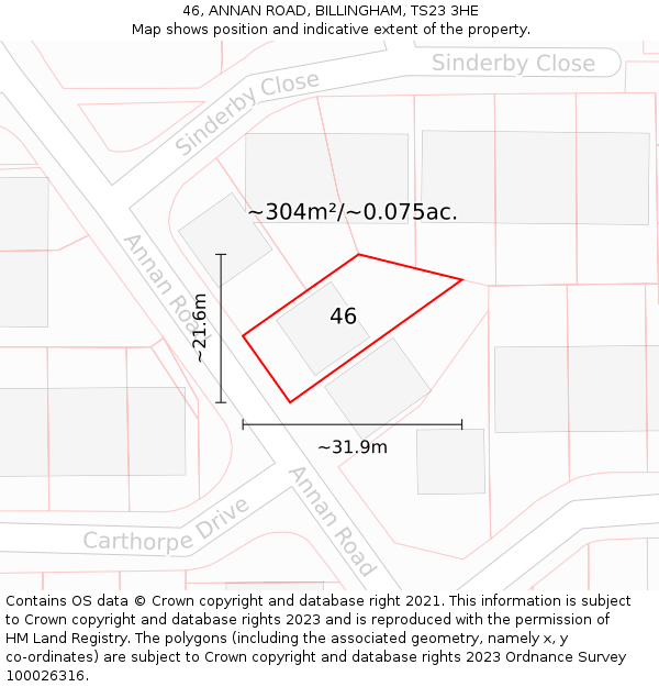 46, ANNAN ROAD, BILLINGHAM, TS23 3HE: Plot and title map