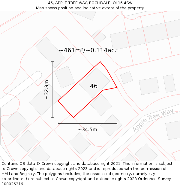 46, APPLE TREE WAY, ROCHDALE, OL16 4SW: Plot and title map