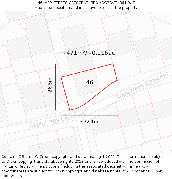 46, APPLETREES CRESCENT, BROMSGROVE, B61 0UE: Plot and title map