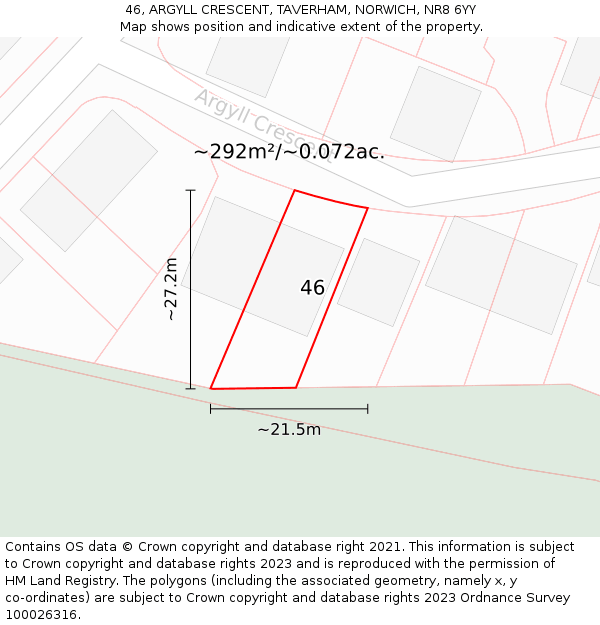 46, ARGYLL CRESCENT, TAVERHAM, NORWICH, NR8 6YY: Plot and title map