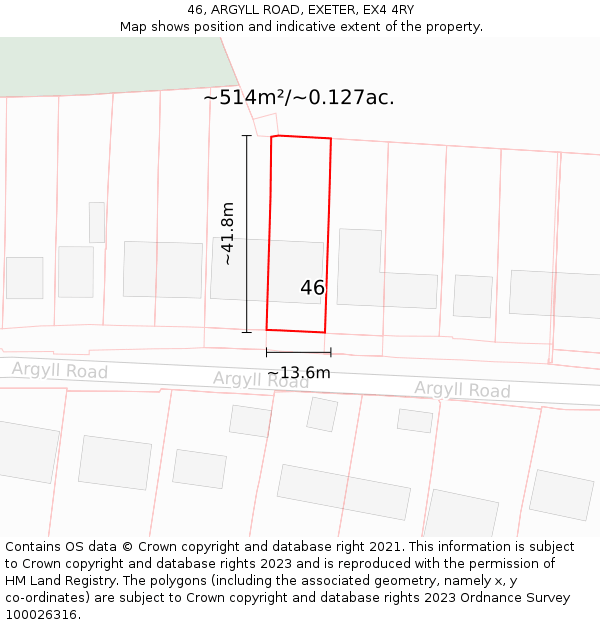 46, ARGYLL ROAD, EXETER, EX4 4RY: Plot and title map