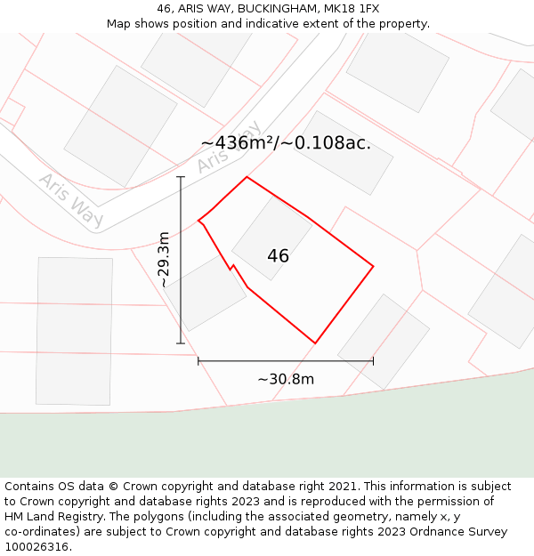 46, ARIS WAY, BUCKINGHAM, MK18 1FX: Plot and title map