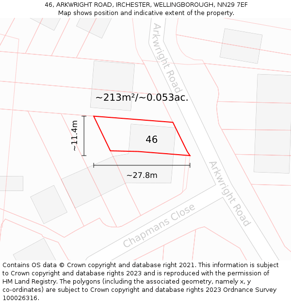 46, ARKWRIGHT ROAD, IRCHESTER, WELLINGBOROUGH, NN29 7EF: Plot and title map