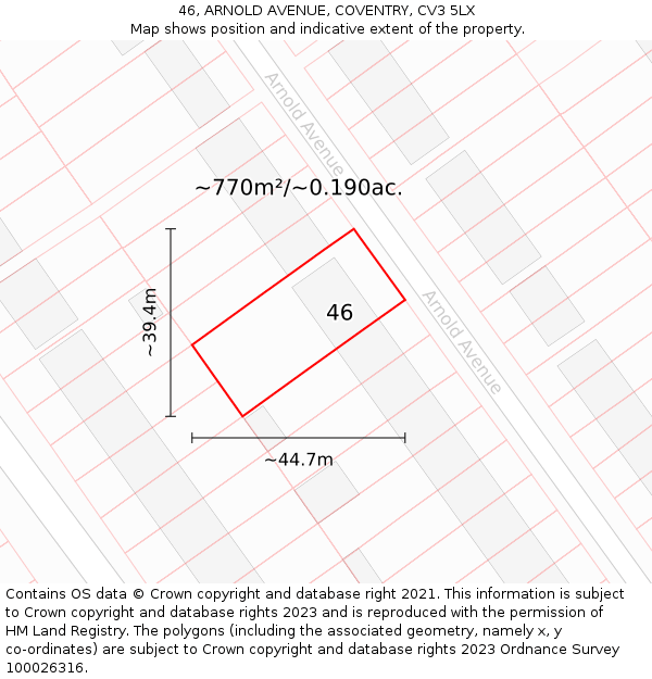 46, ARNOLD AVENUE, COVENTRY, CV3 5LX: Plot and title map