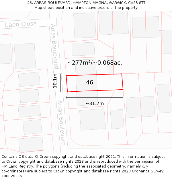 46, ARRAS BOULEVARD, HAMPTON MAGNA, WARWICK, CV35 8TT: Plot and title map