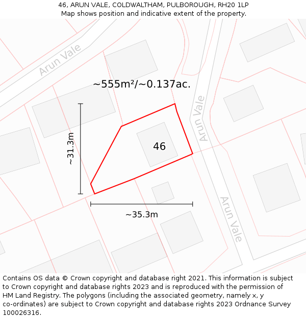 46, ARUN VALE, COLDWALTHAM, PULBOROUGH, RH20 1LP: Plot and title map