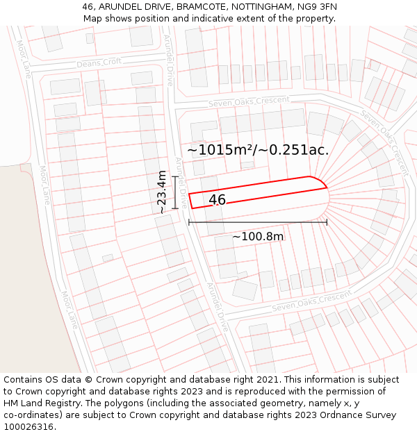 46, ARUNDEL DRIVE, BRAMCOTE, NOTTINGHAM, NG9 3FN: Plot and title map