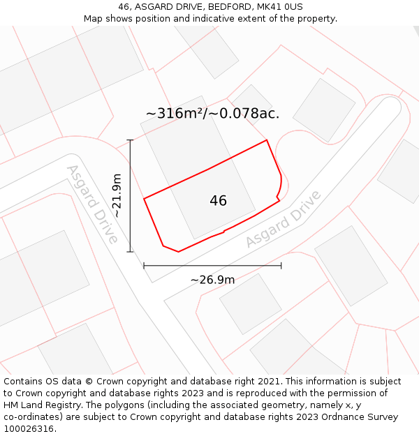 46, ASGARD DRIVE, BEDFORD, MK41 0US: Plot and title map