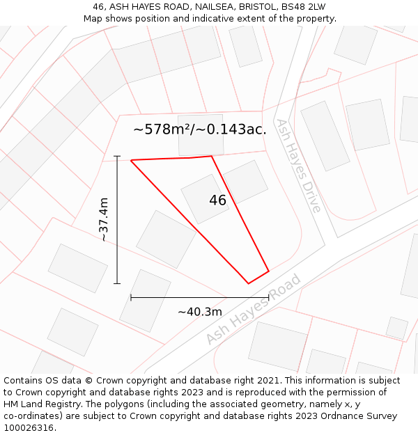 46, ASH HAYES ROAD, NAILSEA, BRISTOL, BS48 2LW: Plot and title map
