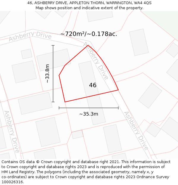 46, ASHBERRY DRIVE, APPLETON THORN, WARRINGTON, WA4 4QS: Plot and title map