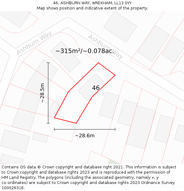 46, ASHBURN WAY, WREXHAM, LL13 0YY: Plot and title map