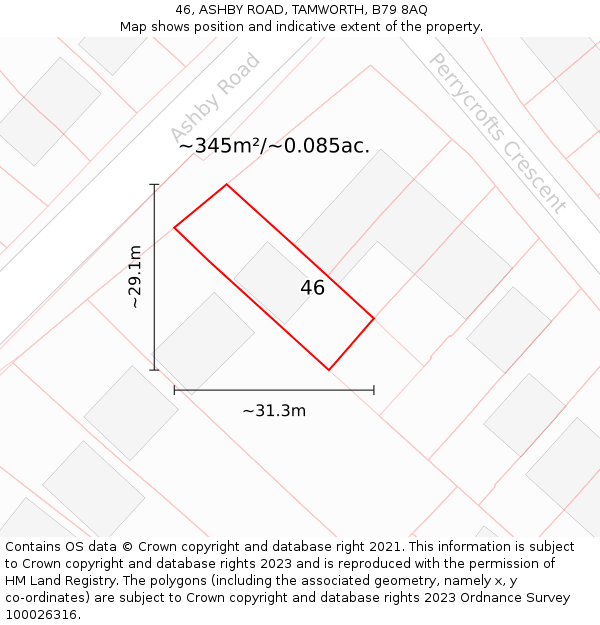46, ASHBY ROAD, TAMWORTH, B79 8AQ: Plot and title map