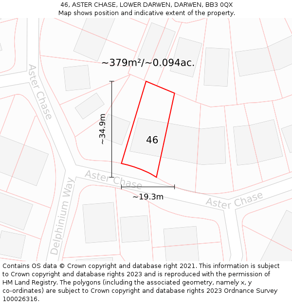 46, ASTER CHASE, LOWER DARWEN, DARWEN, BB3 0QX: Plot and title map