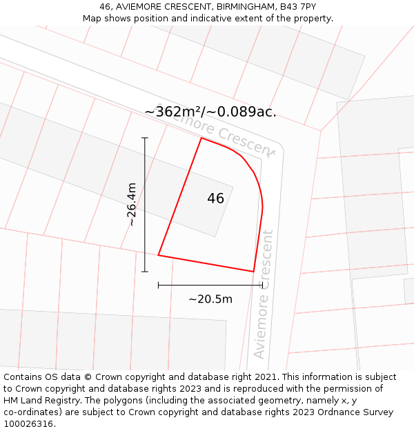 46, AVIEMORE CRESCENT, BIRMINGHAM, B43 7PY: Plot and title map