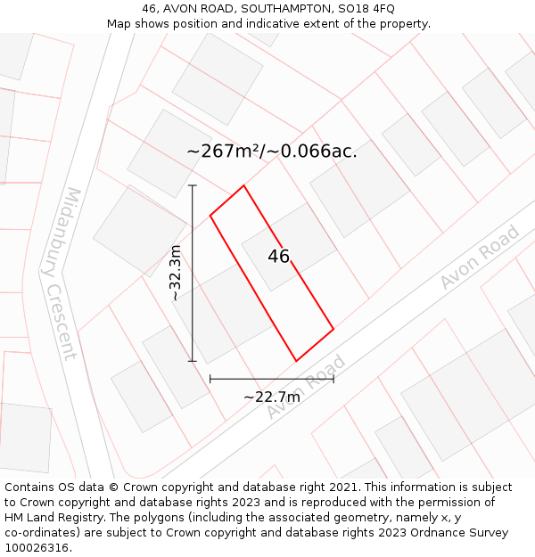 46, AVON ROAD, SOUTHAMPTON, SO18 4FQ: Plot and title map