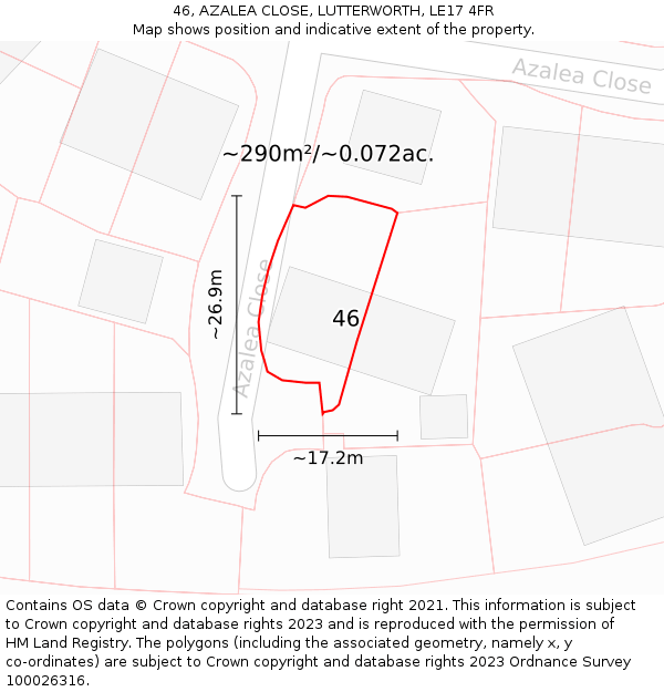 46, AZALEA CLOSE, LUTTERWORTH, LE17 4FR: Plot and title map