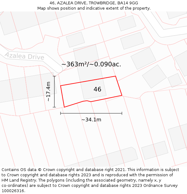 46, AZALEA DRIVE, TROWBRIDGE, BA14 9GG: Plot and title map