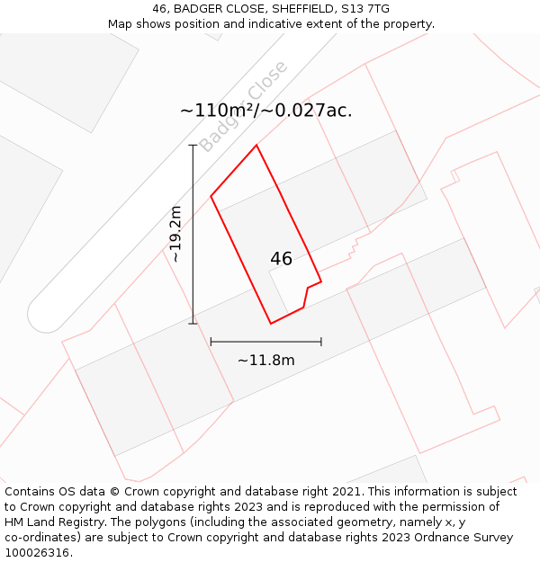 46, BADGER CLOSE, SHEFFIELD, S13 7TG: Plot and title map