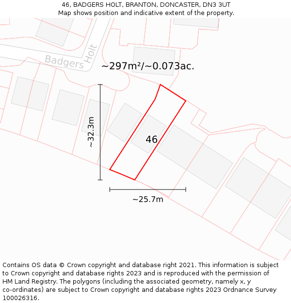 46, BADGERS HOLT, BRANTON, DONCASTER, DN3 3UT: Plot and title map