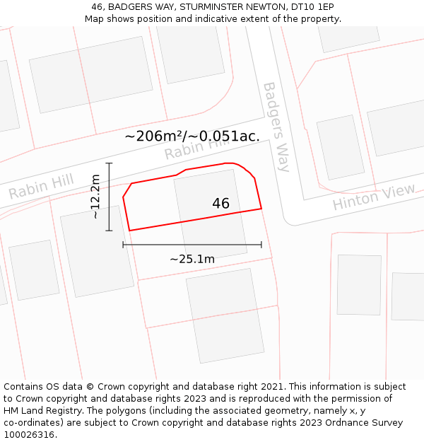 46, BADGERS WAY, STURMINSTER NEWTON, DT10 1EP: Plot and title map