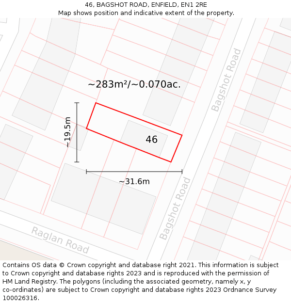 46, BAGSHOT ROAD, ENFIELD, EN1 2RE: Plot and title map