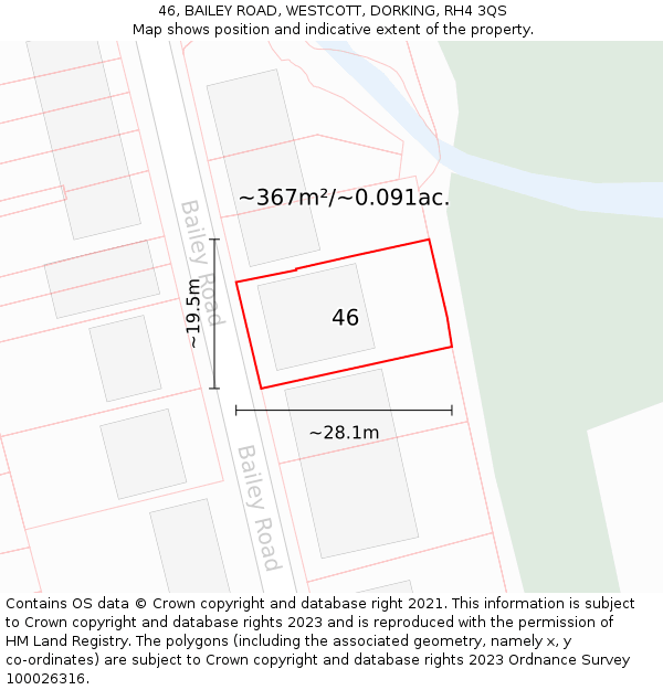 46, BAILEY ROAD, WESTCOTT, DORKING, RH4 3QS: Plot and title map