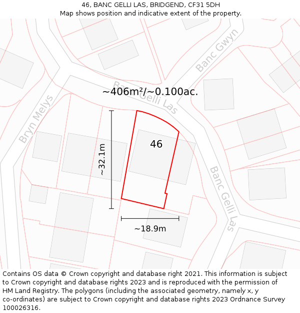46, BANC GELLI LAS, BRIDGEND, CF31 5DH: Plot and title map