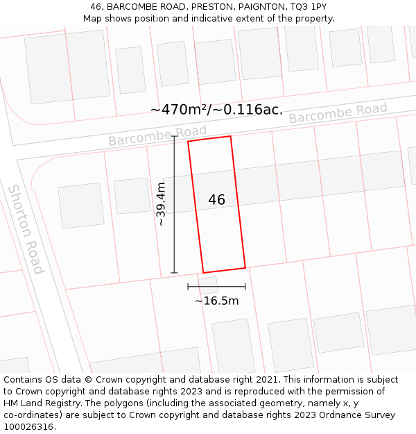 46, BARCOMBE ROAD, PRESTON, PAIGNTON, TQ3 1PY: Plot and title map