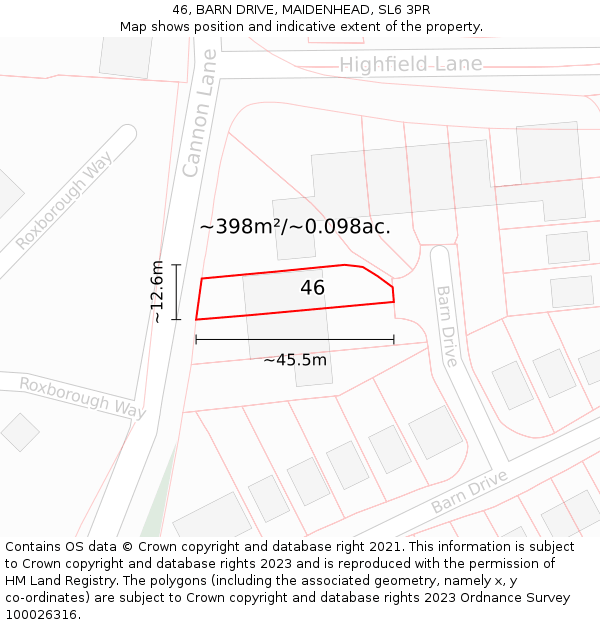 46, BARN DRIVE, MAIDENHEAD, SL6 3PR: Plot and title map