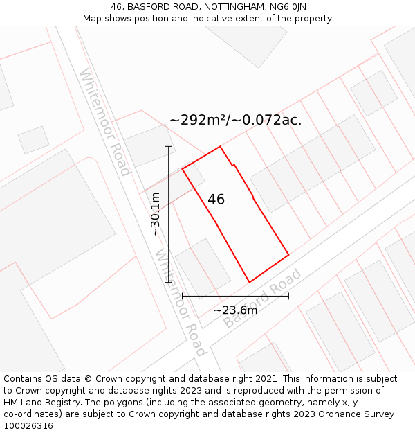 46, BASFORD ROAD, NOTTINGHAM, NG6 0JN: Plot and title map