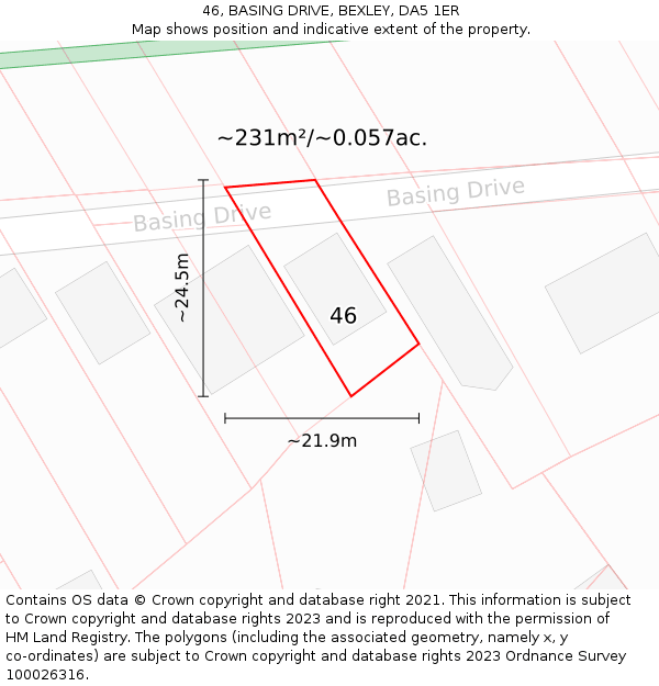46, BASING DRIVE, BEXLEY, DA5 1ER: Plot and title map