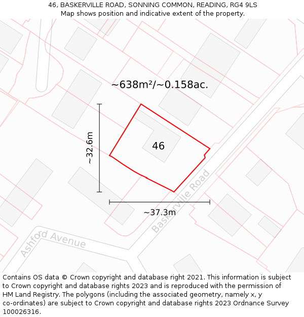 46, BASKERVILLE ROAD, SONNING COMMON, READING, RG4 9LS: Plot and title map