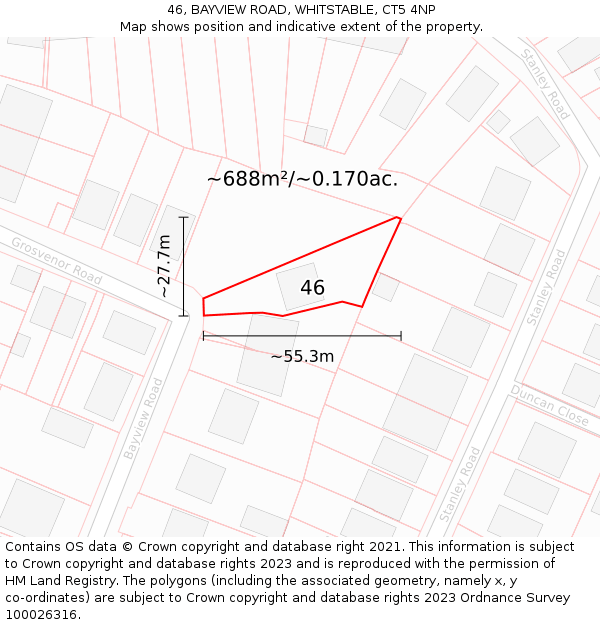 46, BAYVIEW ROAD, WHITSTABLE, CT5 4NP: Plot and title map