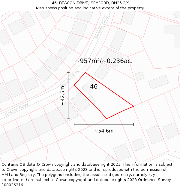 46, BEACON DRIVE, SEAFORD, BN25 2JX: Plot and title map
