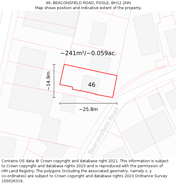 46, BEACONSFIELD ROAD, POOLE, BH12 2NN: Plot and title map