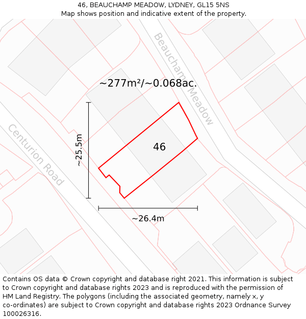 46, BEAUCHAMP MEADOW, LYDNEY, GL15 5NS: Plot and title map