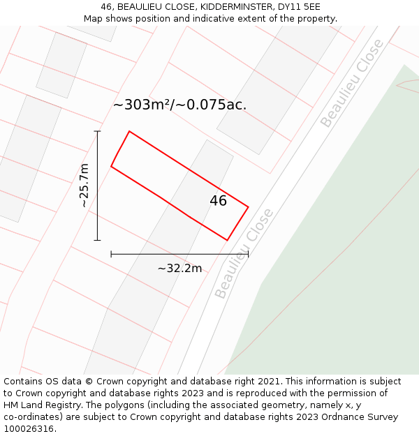 46, BEAULIEU CLOSE, KIDDERMINSTER, DY11 5EE: Plot and title map