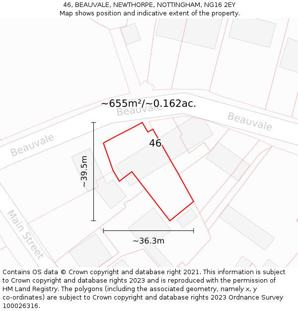 46, BEAUVALE, NEWTHORPE, NOTTINGHAM, NG16 2EY: Plot and title map