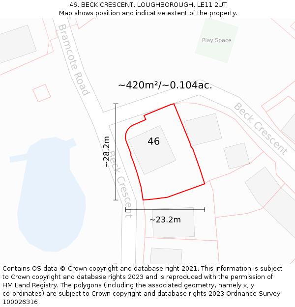 46, BECK CRESCENT, LOUGHBOROUGH, LE11 2UT: Plot and title map