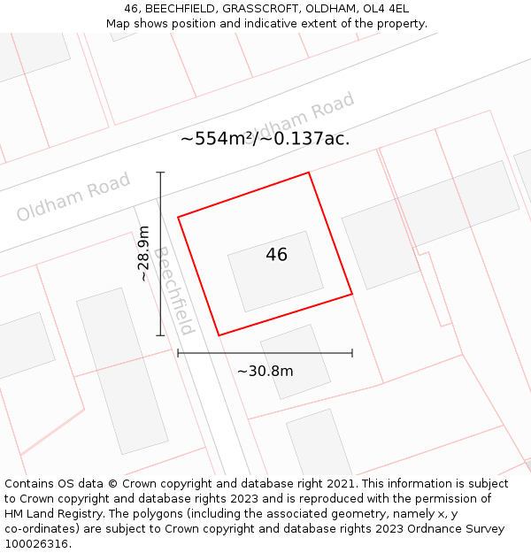 46, BEECHFIELD, GRASSCROFT, OLDHAM, OL4 4EL: Plot and title map
